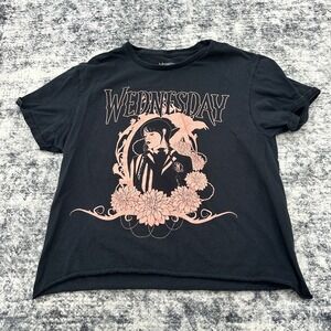 Wednesday‎ Addams Netflix Graphic T-shirt Women's Small Crop Top Black Goth